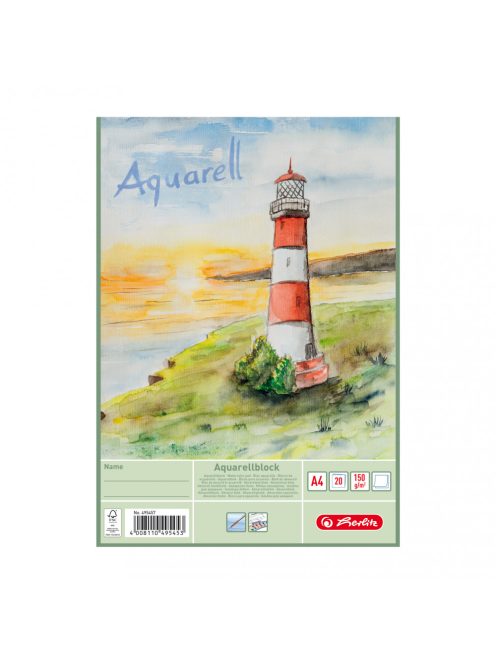 Herlitz akvarell-rajzblokk A4, 20 ív, 150g/m2-es papírból (00495457)