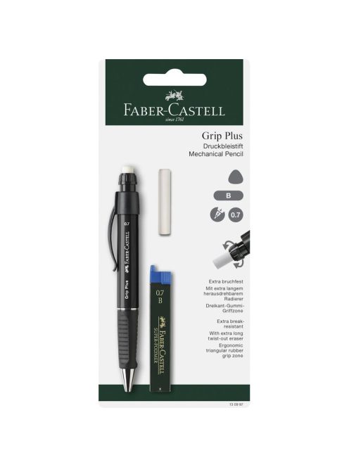 Faber-Castell - Töltőceruza 0,7mm GRIP PLUS + ironbetét B + radírbetét BL. (130997)