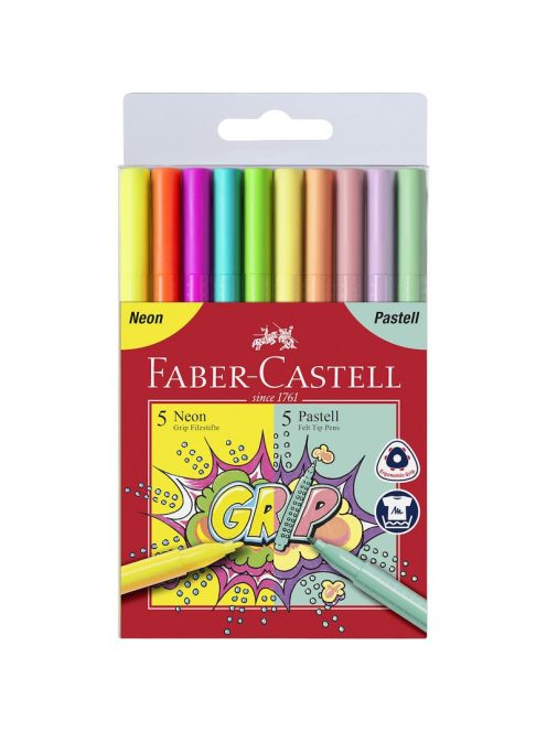 Filctoll készlet 10db-os GRIP neon/pasztell (5-5db) FABER-CASTELL (155312)