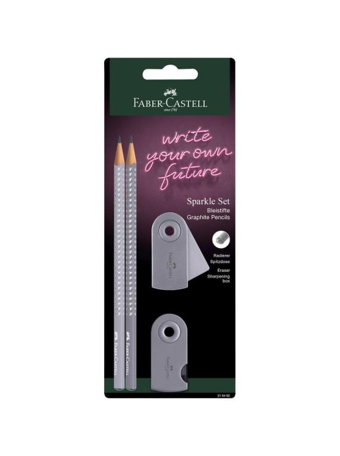 Faber-Castell - Grafitceruza szett 2db-os SPARKLE + Sleeve hegyező +Sleeve radír kókusztej/almásszürke BL. (218482)