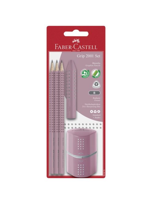 Faber-Castell - Grafitceruza szett 3db-os GRIP 2001 (B) +trió hegyező+radír rózsaszín BL. (580073)