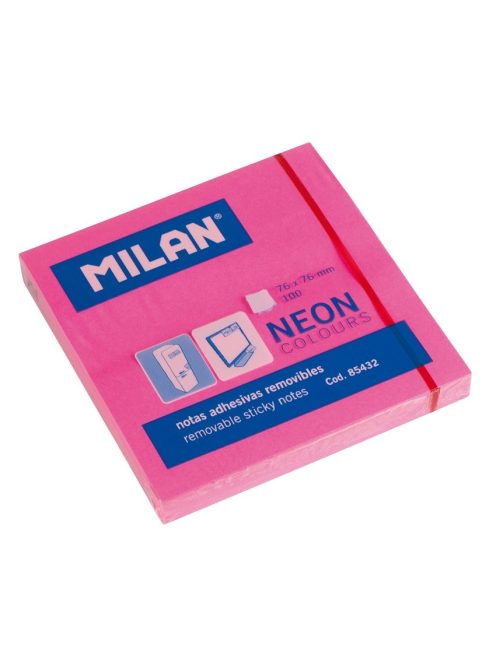 Öntapadó jegyzettömb MILAN, 75x75 mm, 80 lapos, neon pink színű (8411574854326)