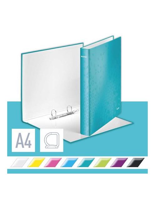 Gyűrűs könyv, 2 gyűrű, D alakú, 40 mm, A4 Maxi, karton, LEITZ "Wow", jégkék (E42410051)