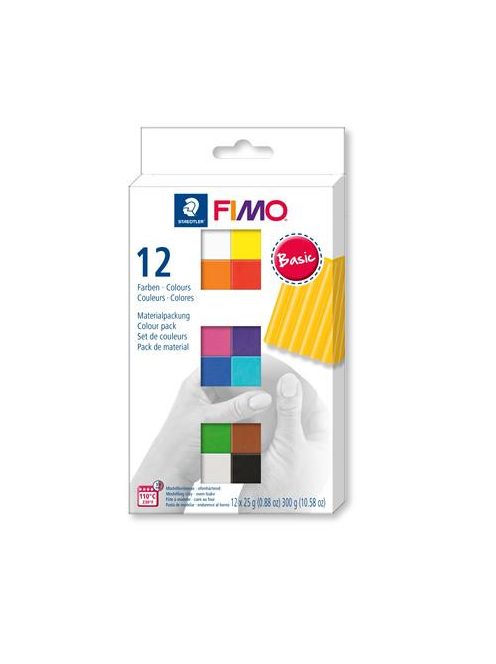 Gyurma, készlet, 12x25 g, égethető, FIMO "Soft Basic", 12 különböző szín (FM8023C121)