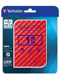   2,5" HDD (merevlemez), 1TB, USB 3.0, VERBATIM "Store n Go", piros (HV1TSGP)