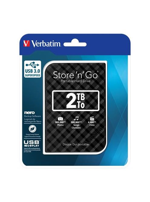 2,5" HDD (merevlemez), 2TB, USB 3.0, VERBATIM "Store n Go", fekete (HV2TSGEF)