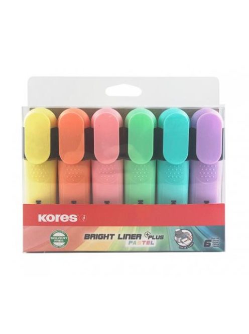 Szövegkiemelő készlet, 0,5-5 mm, KORES "Bright Liner Plus Pastel", 6 különböző szín (IK36166)