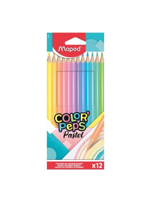 Színes ceruza készlet, háromszögletű, MAPED "Color'Peps Pastel", 12 különböző pasztell szín (IMA832069)