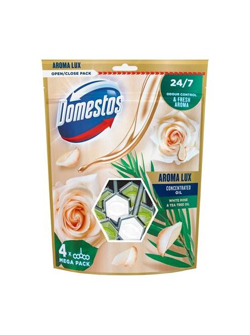 WC fertőtlenítő, 4 db-os ,DOMESTOS "Aroma Lux", fehér rózsabimbó és teafa olaj (KHT849)