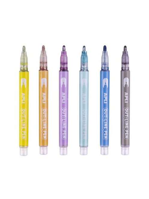 Dupla vonalú metálfényű markerkészlet, 5,5 mm, APLI, 6 különböző színű kontúrral (LCA18931)