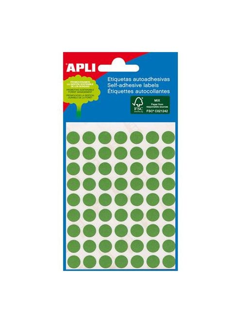 Etikett, 8 mm kör, kézzel írható, színes, APLI, zöld, 288 etikett/csomag, APLI