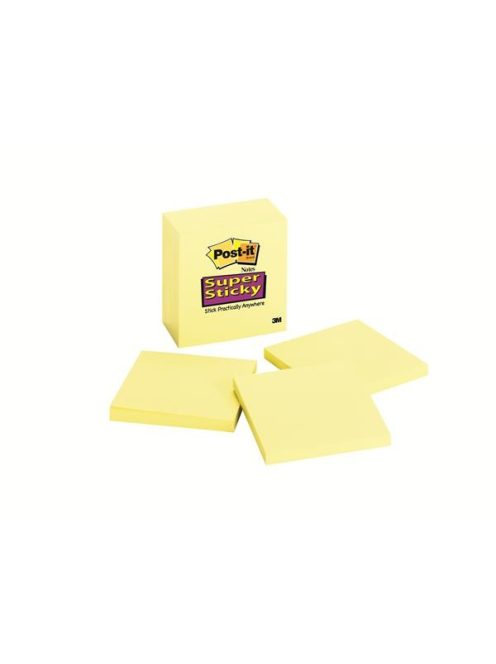 Öntapadó jegyzettömb, 76x76 mm, 90 lap, 3M POSTIT "Super Sticky", kanári sárga (LP654SSCY)