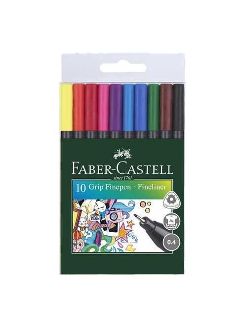 Tűfilc készlet, 0,4 mm, FABER-CASTELL "Grip", 10 különböző szín (TFC151610)