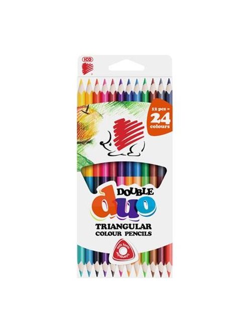 Színes ceruza készlet, kétvégű, háromszögletű, ICO "Süni", 24 különböző szín (TICSUKK12)