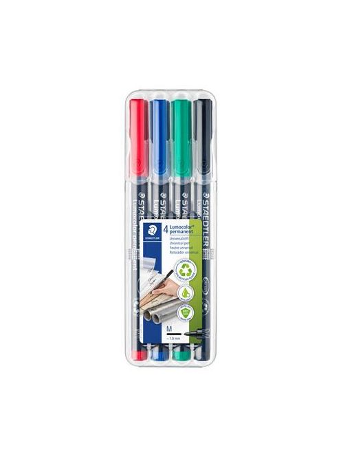 Alkoholos marker készlet, OHP, 1 mm, STAEDTLER "Lumocolor® 317 M", 4 különböző szín (TS317WP4)