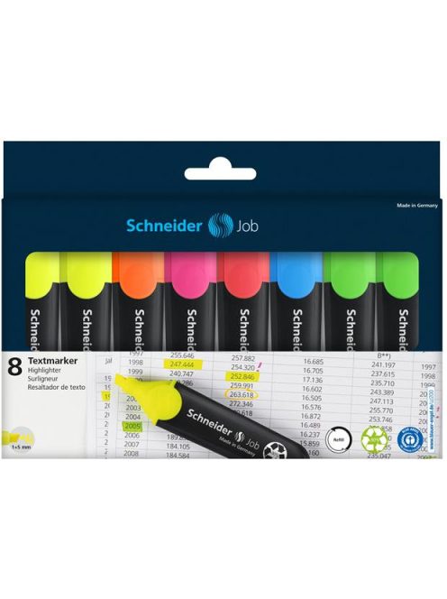 Szövegkiemelő készlet, 1-5 mm, SCHNEIDER "Job 150", 6+2 szín (TSCJOB150V8)