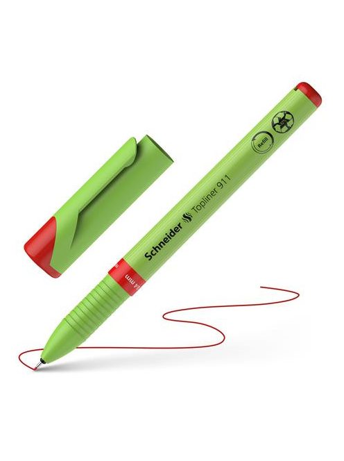 Tűfilc, 0,4 mm, cserélhető betétes, újrahasznosított tolltest, SCHNEIDER "Topliner 911", piros (TSCTOP911RP)