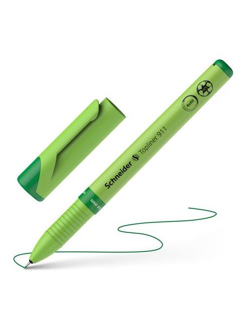 Tűfilc, 0,4 mm, cserélhető betétes, újrahasznosított tolltest, SCHNEIDER "Topliner 911", zöld (TSCTOP911RZ)