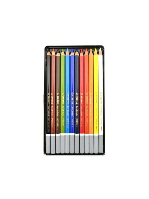 Pasztell ceruza készlet, kerek, fém doboz, STABILO "CarbOthello", 12 különböző szín (TST14126)