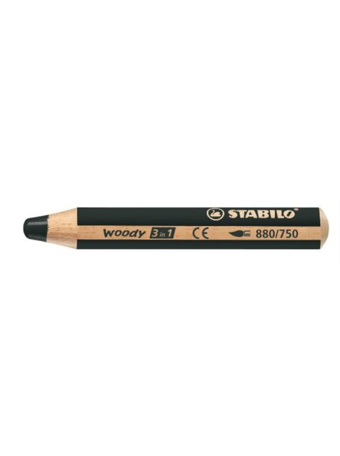 Színes ceruza, kerek, vastag, STABILO "Woody 3 in 1", fekete (TST880750)