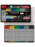 Tűfilc készlet, fém doboz, STABILO "Creative Tips ARTY", 6 különböző szín, 5 különböző vastagság (TST89306120)