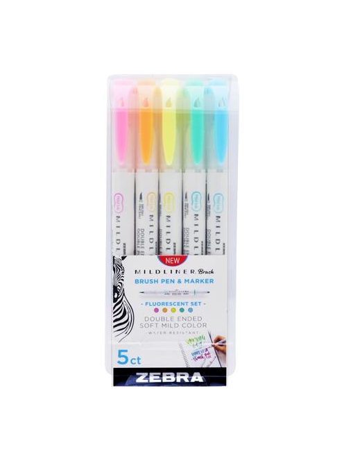 Ecsetirón készlet, kétvégű  ZEBRA "Mildliner Fluorescent", 5 szín (TZ79105)